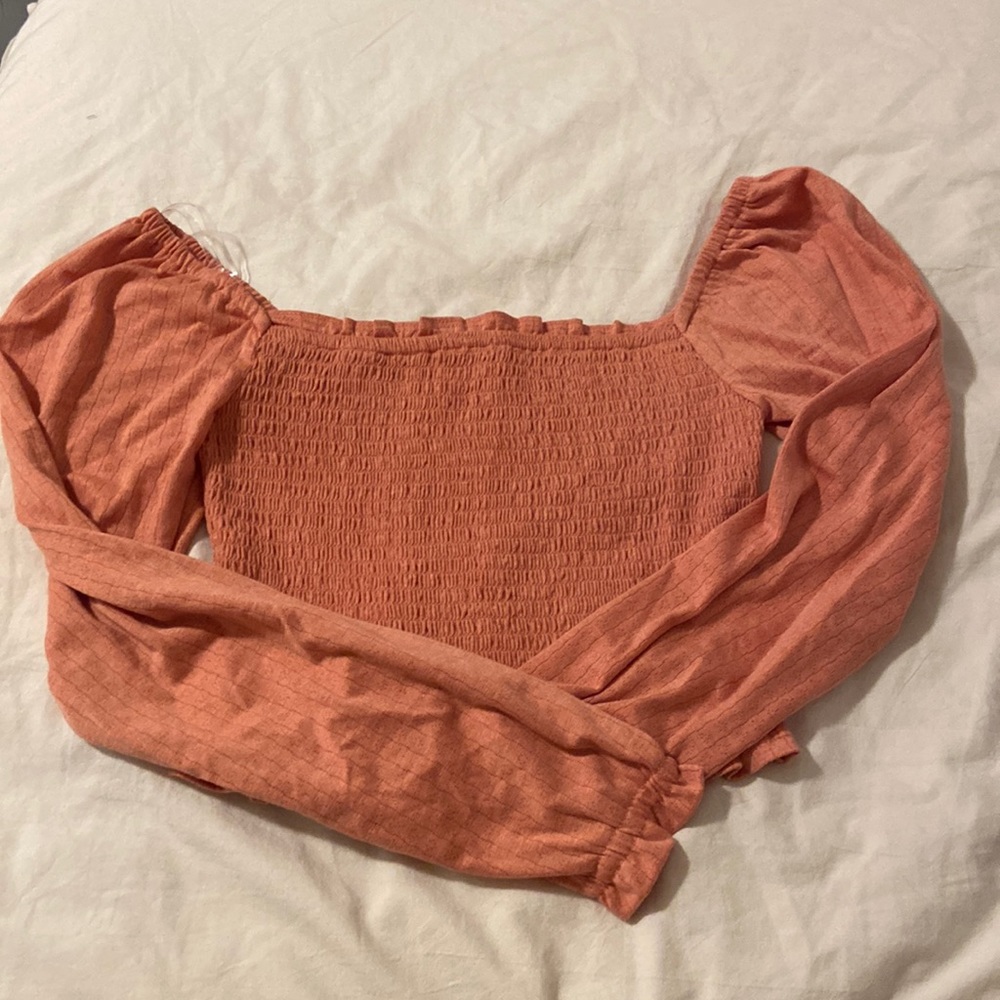 long sleeve smocked waist shirt